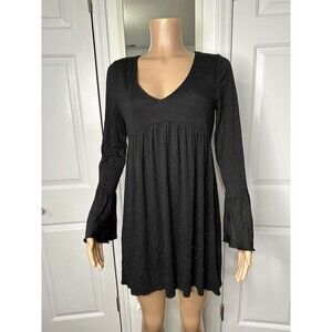 Chaser Black Glittery Goth Boho Black Baby Doll Dress Flared Sleeve  Medium NWT